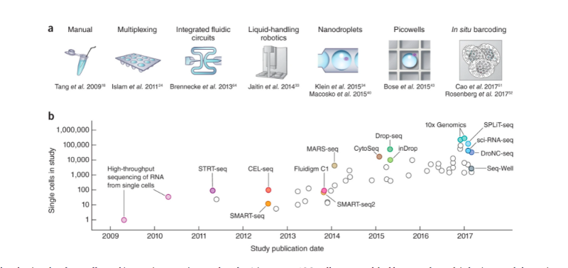 the increase in throughput of single cell studies over time